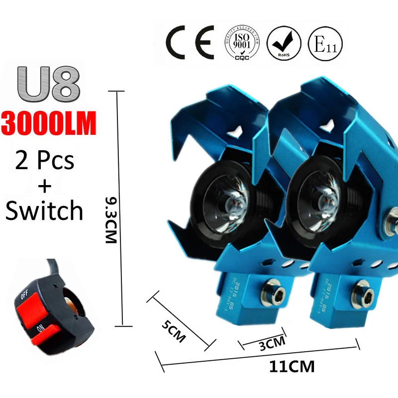 2 шт. moto rcycle фары U8 светодиодный 12 V 125 W moto rbike вождения пятна головного света Автомобильная фара светодиодный DRL Противотуманные фары лампа мото-прожектор