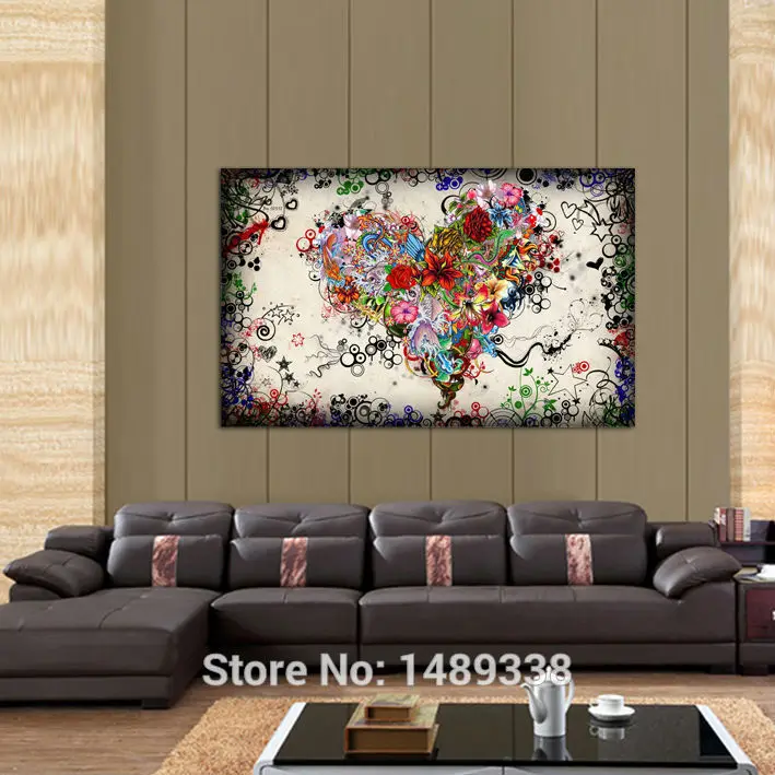 Новое поступление Современная Настенная живопись с изображением сердца и цветов