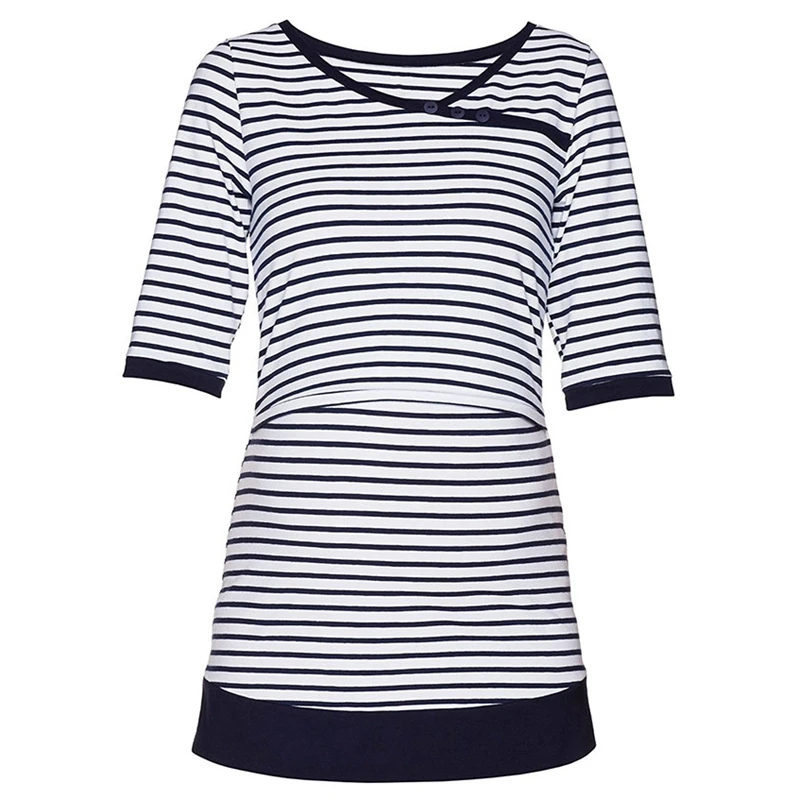 Осенняя Женская одежда для кормящих матерей с коротким рукавом полосатая