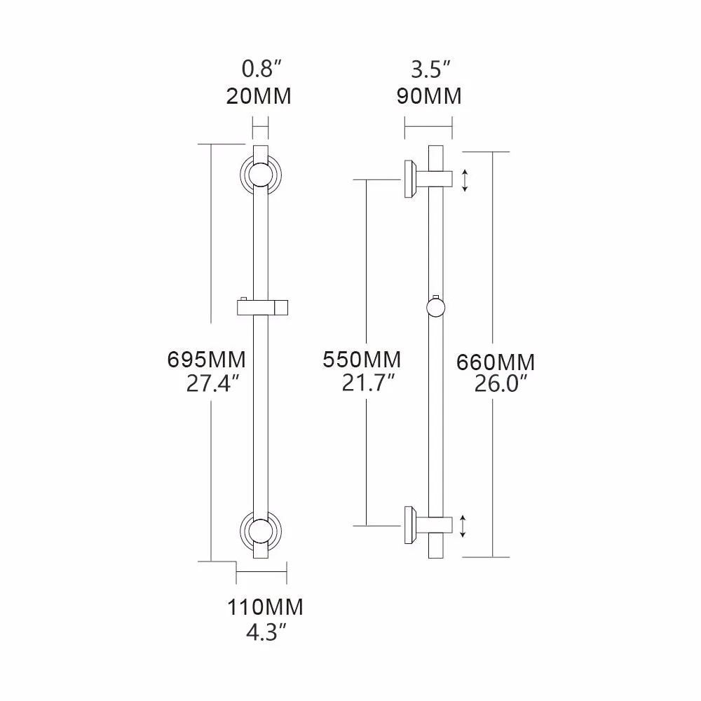 Бесплатная доставка Нержавеющая сталь хром клей раздвижной бар с регулируемой