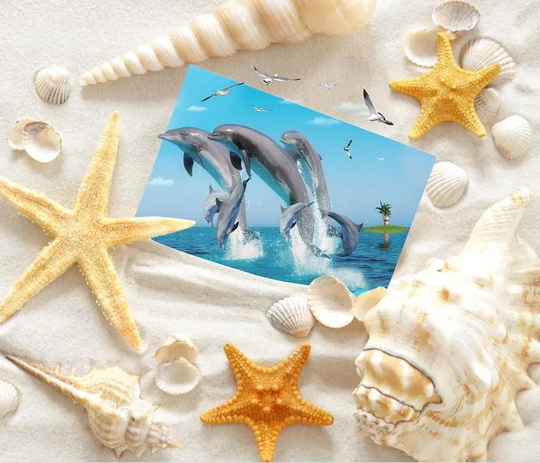 

Wallpaper Self Adhesive 3D Flooring Beach Dolphins 3D Wallpaper Living Room 3D Floor Tiles Wallpaper Kitchen
