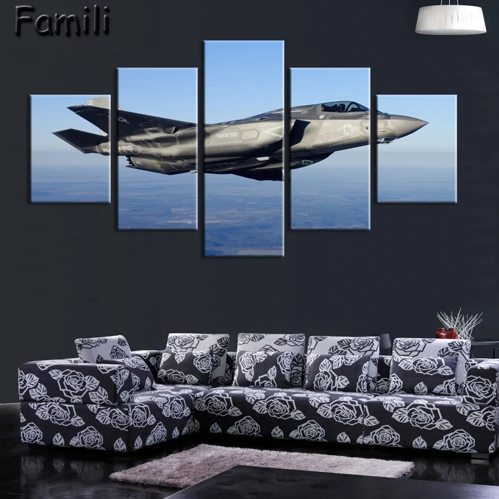 5 картин современный Печатный самолет истребитель Картина на холсте Боевая