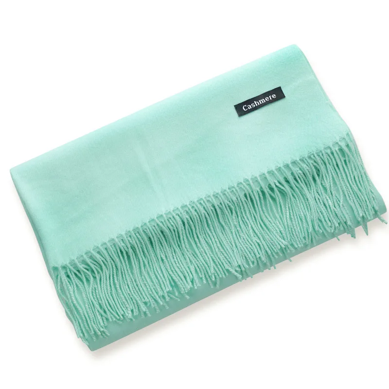Light Green Женский осенне-зимний шарф, модные однотонные кашемировые шарфы с кисточками, женские толстые теплые пашмины, мягкая длинная шаль, женский шарф - Цвет: Light Green