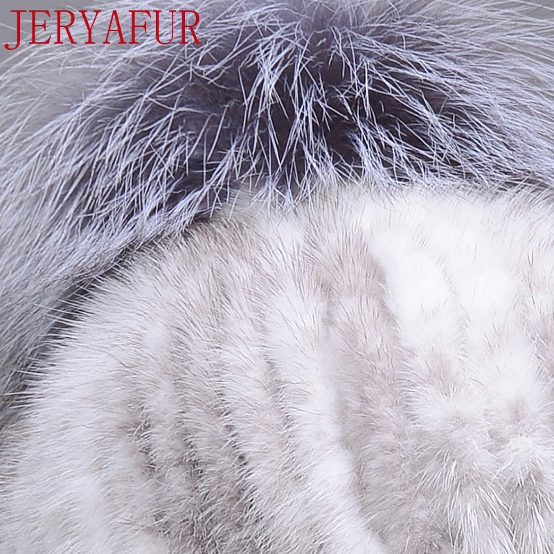

JERYAFUR Winter women's ski cap real fur one mermaid fur hat fox fur ball warm warm hat knitted hat cap winter woman hat