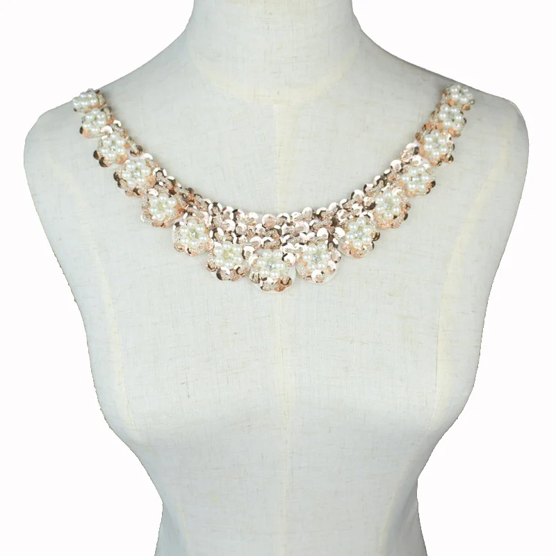 1pc Pearl Seedbeads Lace Fabric Neckline Collar Scrapbooking Patch Applique Trim for Dresses Clothes Accessories | Дом и сад