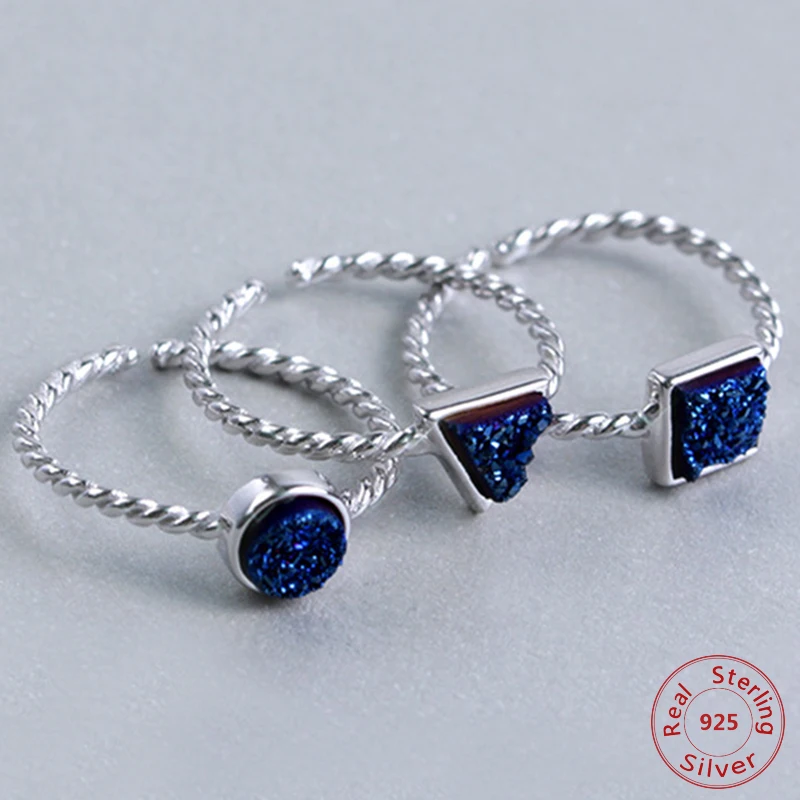 Новое поступление Стерлинговое Серебро 925 пробы Синие стразы CZ треугольник