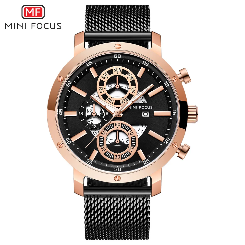 Black gold with box MINIFOCUS полые мужские часы, серебряные светящиеся спортивные наручные часы, мужские роскошные брендовые деловые часы, мужские часы с календарем, relogio masculino - Цвет: Black gold with box