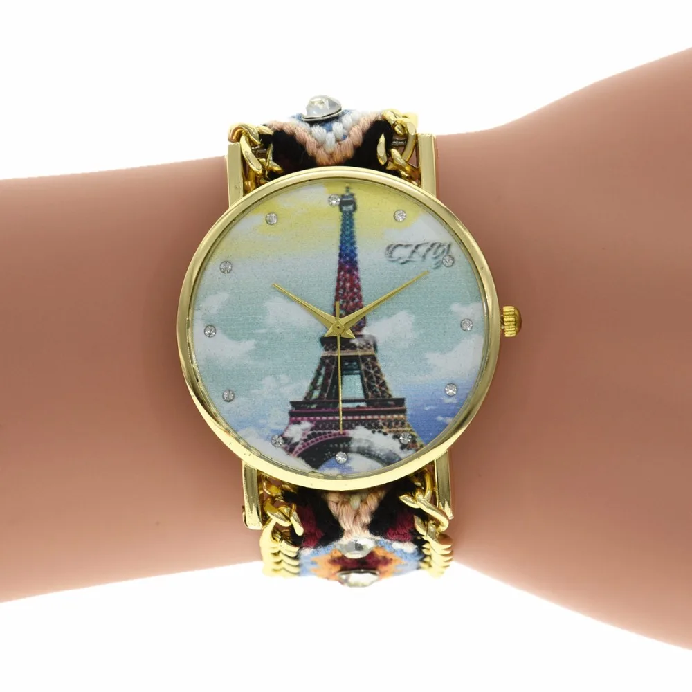 100 шт./лот 3D Стильные Плетеные часы с веревкой модные женские ремешком из ленты