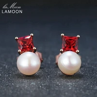 lamoon freshwater pearl earring 925 sterling silver earrings for women gemstone garnet rose gold plated fine jewelry lmei038
