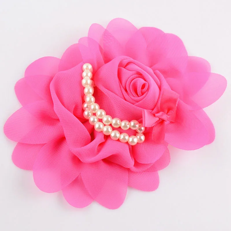 300 шт./лот шифоновые цветы для волос девочек бутик цветок с бусинами женская