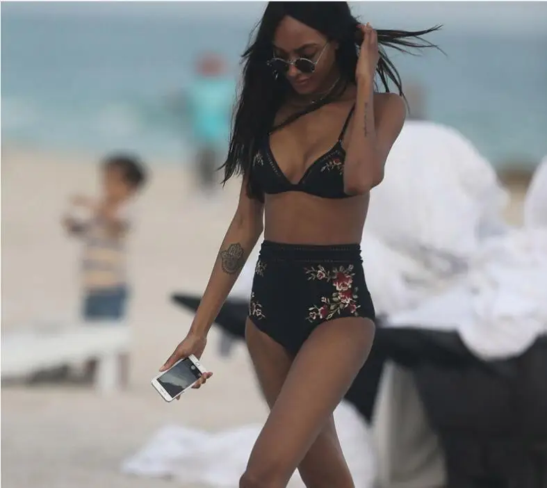 ZMTREE купальный костюм бикини с высокой талией цветочный вязаный купальник