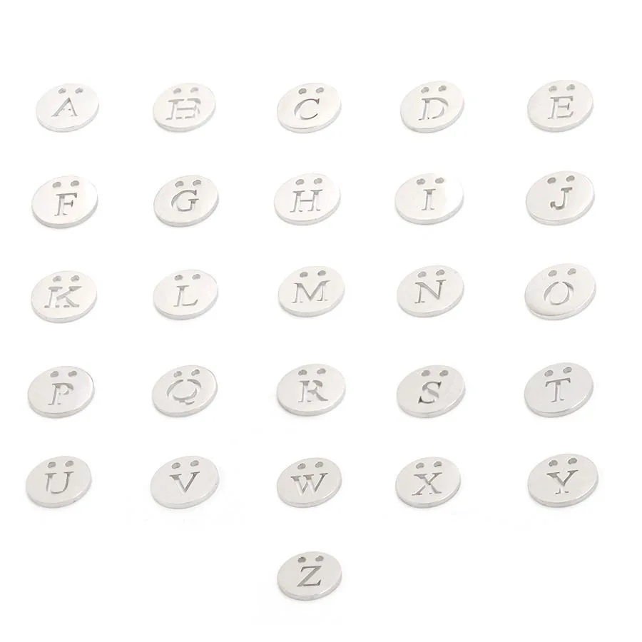 

5Pcs/Lot New Stainless Steel A-Z Letters Necklace Accessories Round Metal Gold Color With Hole Necklaces DIY Jewelry Pendant