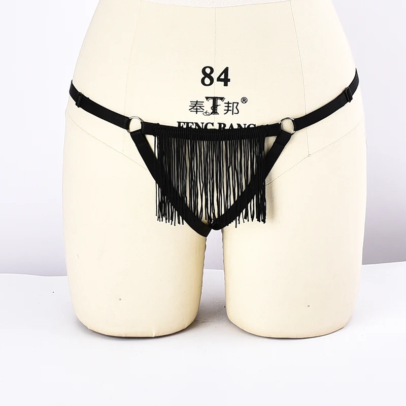 Сексуальный черный Бандаж с кисточками ремень топ женское белье клетка фетиш