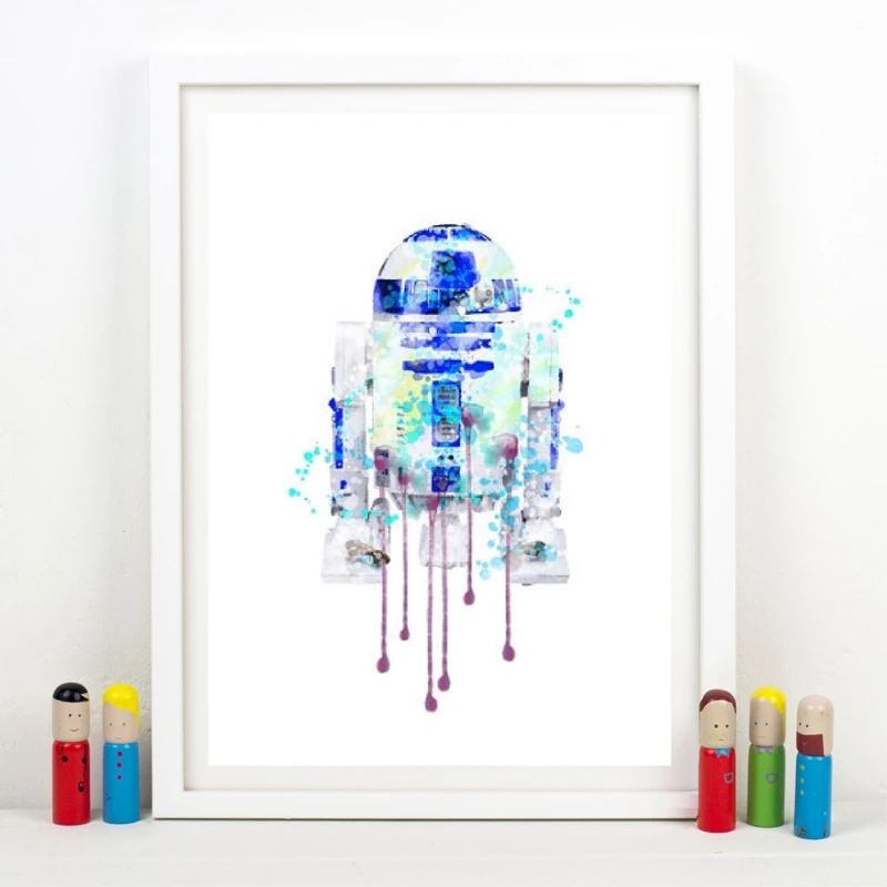 Постер на стену с акварельным роботом R2D2 Картина холсте из классического фильма