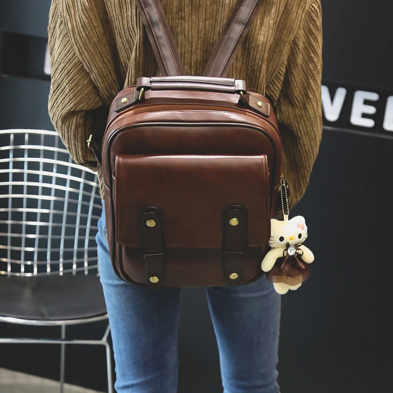 Новинка 2018 Женская однотонная сумка из искусственной кожи винтажный рюкзак в