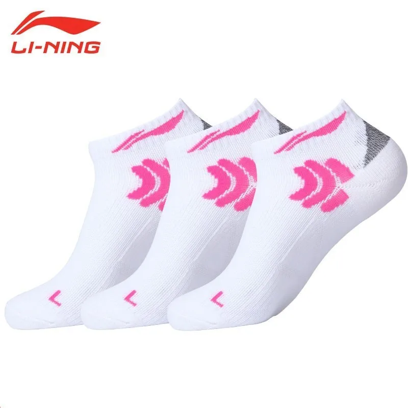 Женские дышащие спортивные носки Li-Ning, 3 пары, 4 сезона, носки для бадминтона, бега, велоспорта, йоги, Нескользящие женские носки L777SHA - Цвет: AWSK166-1C-3PAIR