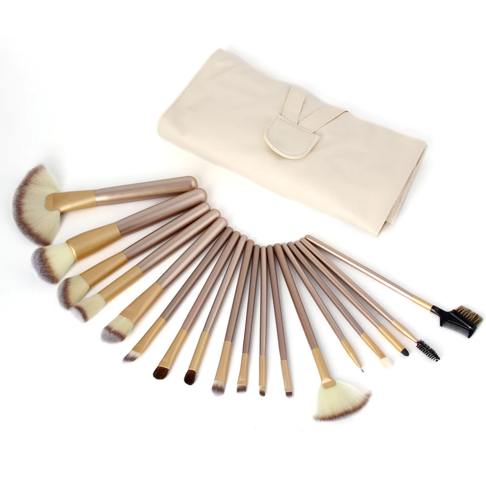 10Sets Professional Soft Champagne 18pcs Makeup Brushes Set Cosmetic Real Make Up Tools eyeshadow blush With Leather Bag | Красота и