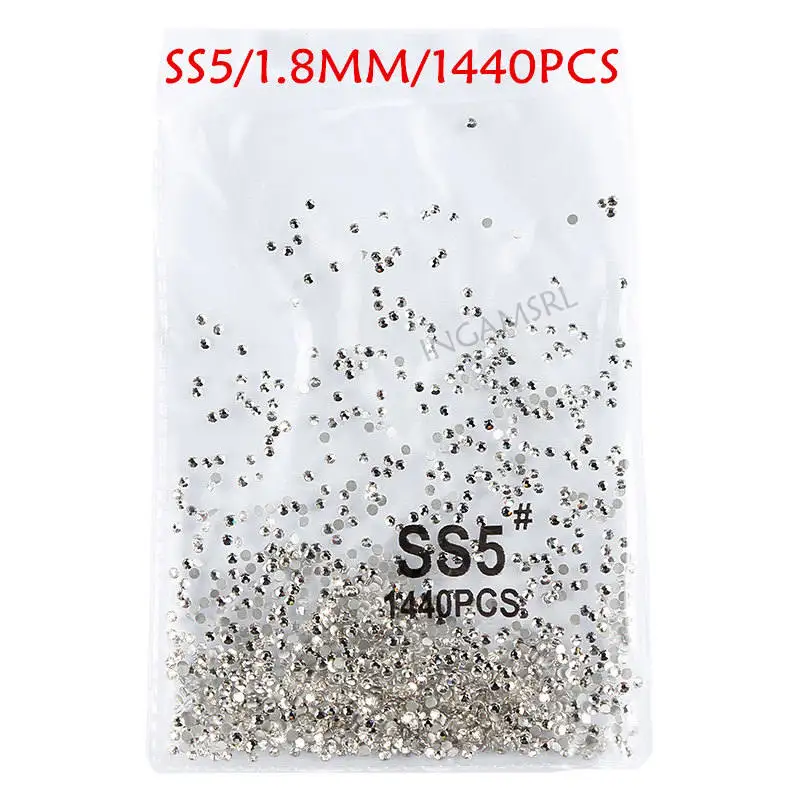 Супер блестящий, 1440 шт, SS3-SS10, плоские с оборота, разные цвета, стразы для украшения ногтей и танцев 052 - Цвет: white ss5 1440pcs
