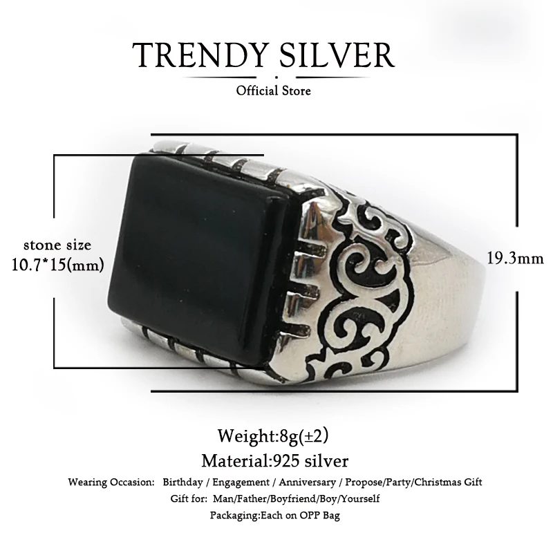 Мужское серебряное кольцо 925 пробы ювелирное изделие из натурального оникса и