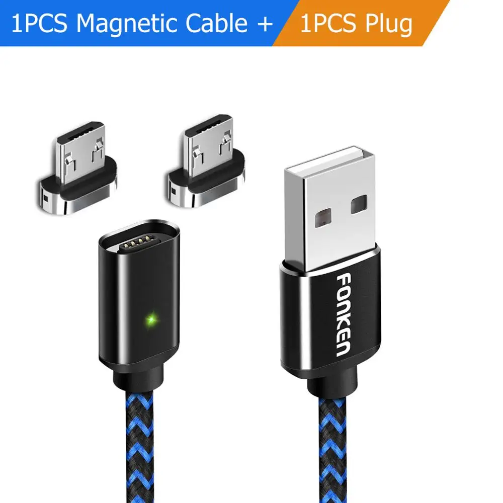 Магнитный кабель Micro USB FONKEN 3A для быстрой зарядки, кабель для телефона, быстрая зарядка, синхронизация данных, Пылезащитная заглушка, магнитные кабели для мобильных телефонов Android - Цвет: 2 Plug 1 black cable