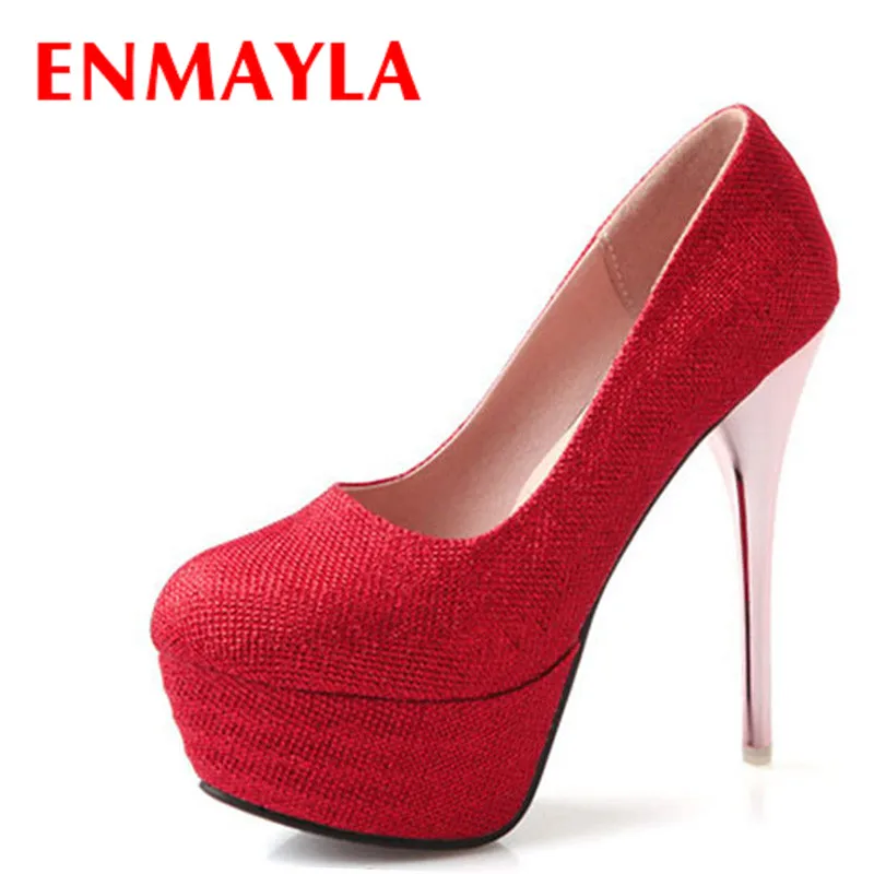 ENMAYLA/блестящие туфли на платформе и высоком каблуке женские свадебные лодочки с