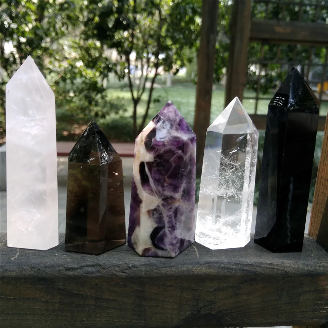 5 шт. кристалл кварца палочка Аметист Роза Кристаллы Черный обсидиан Смоки