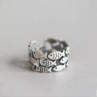 hot new fashion animal silver plated jewelry cute fish creative personality retro adjustable rings birthday gift r027