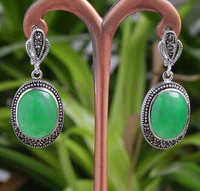 hot sell noble hot sell new new green natural stone black tibet silver silver hook dangle earrings