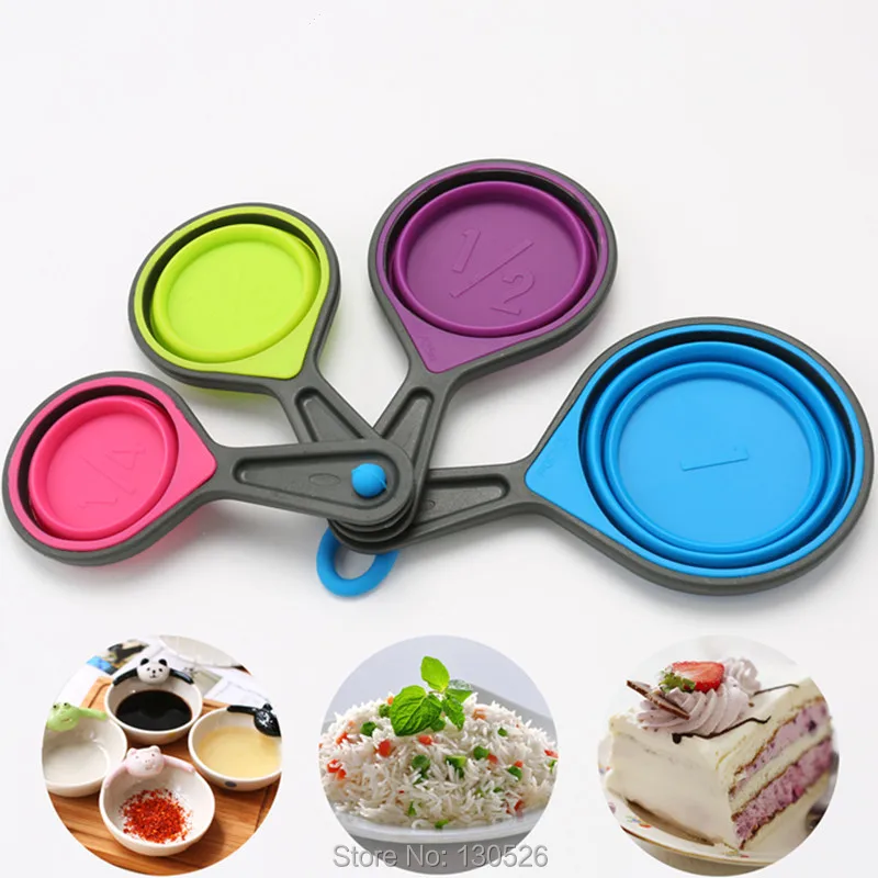 

New Arrival 4pcs/set Multicolor High Temperature Resistance Silicone Measuring Cups Measuring Spoon Set Kitchen Accessories