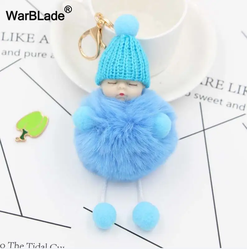 blue WarBLade Милая Спящая Детская кукла брелок с помпоном Кролик Мех шар брелок автомобильный брелок женский держатель сумка Подвеска Шарм Аксессуар - Цвет: blue