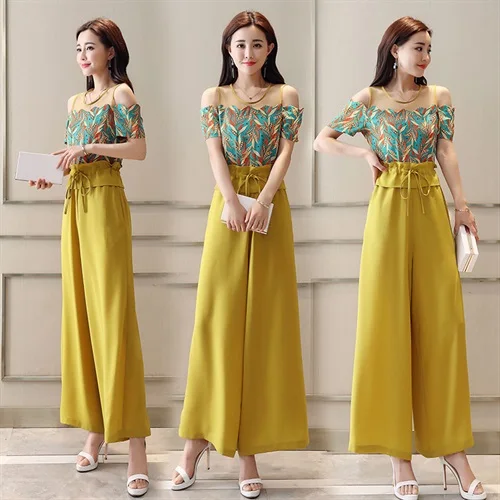 Женский Длинный комбинезон с широкими штанинами круглым вырезом и коротким