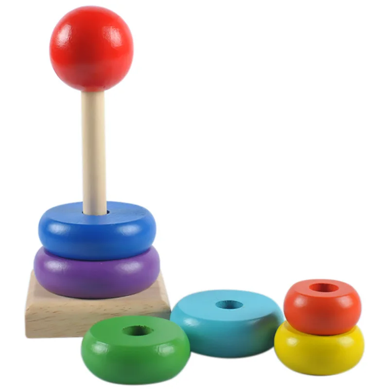 rainbown color BalleenShiny детская Радужная игрушка Дженга для младенцев маленького размера деревянный складной стек круг игрушка для развития ребенка раннее образование игрушка - Цвет: rainbown color