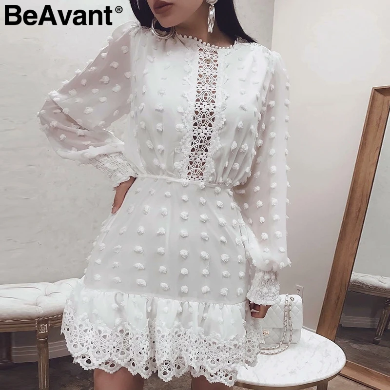 BeAvant сексуальный белое шифоновое платье с длинными рукавами и кружевными