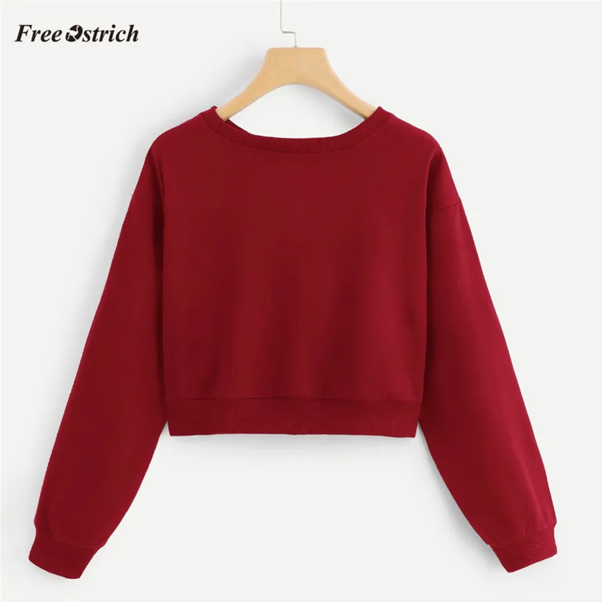 Free Ostrich Winter Women Sweatshirt Short Knotted Pullovers Full Sleeve O-Neck Loose Sweatshirt Jumper Sweats Warm Tops de18