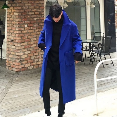 royal blue standard AYUNSUE, зимнее кашемировое пальто, Мужская Длинная шерстяная куртка, Wram, толстое двубортное пальто, Гороховая кроватка, для мужчин, плюс размер, верхняя одежда LX1105 - Цвет: royal blue standard