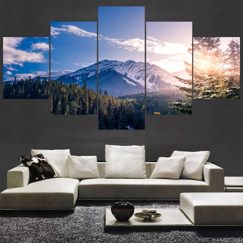 Настенная картина с изображением леса снега гор Пейзажа для спальни домашний