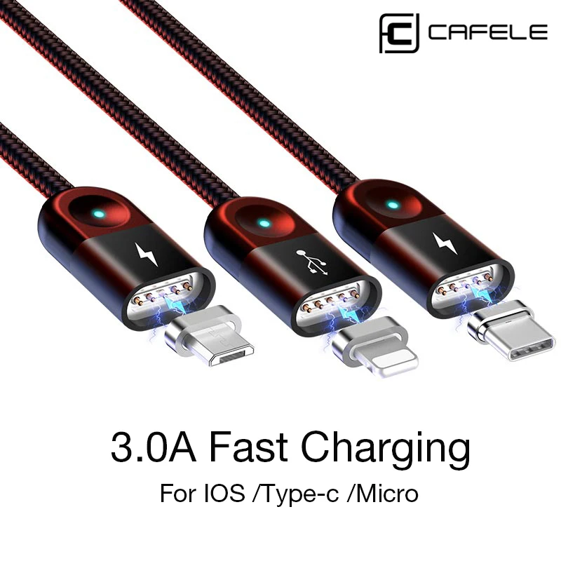 CAFELE usb зарядный кабель для iPhone Micro type C USB кабель для samsung huawei Xiaomi передачи данных Магнитный кабель светодиодный светильник