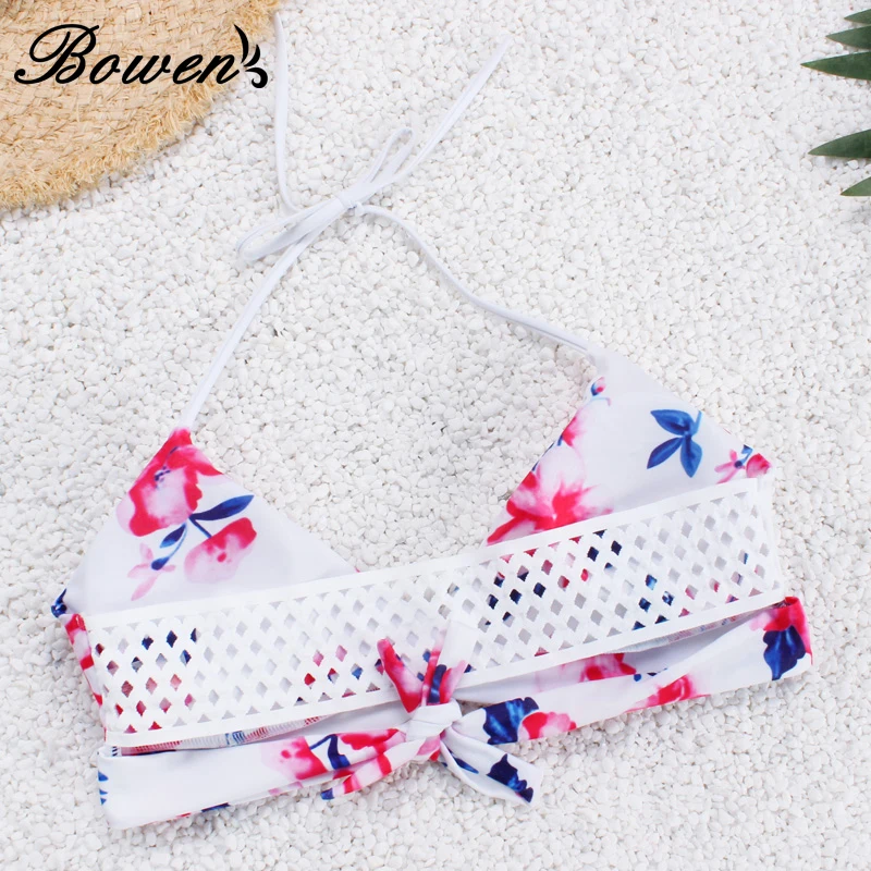 Hot Sexy biquini Push Up Padded Bra bikini Set Yarn mesh slim swimsuit 2017 micro print floral swimwear women |