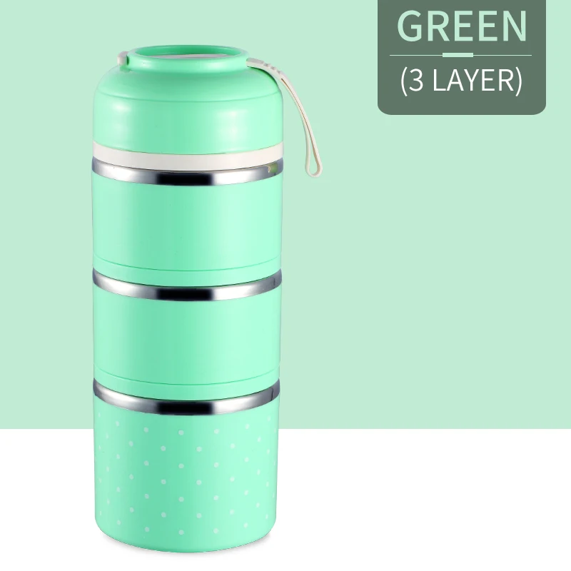3 Layer Green Термальный Ланч-бокс для детей герметичный из нержавеющей стали Bento box Дети милый японский Портативный Пикник школьный контейнер для еды, судок - Цвет: 3 Layer Green