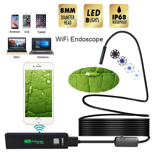 1200P Endoscope HD 1200P ios Android эндоскоп камера Водонепроницаемый Бороскоп полужесткая трубка беспроводной видео осмотр для Android/iOS - Цвет: 1200P Endoscope