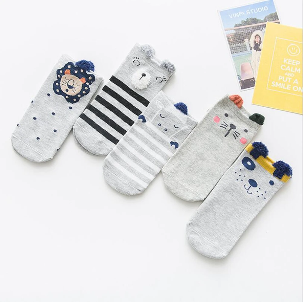 5 Pair Women Cute Socks Harajuku Cartoon Cat Pattern Casual Cotton Happy Funny Female Ankle Thin Summer Low Cut Style | Женская одежда