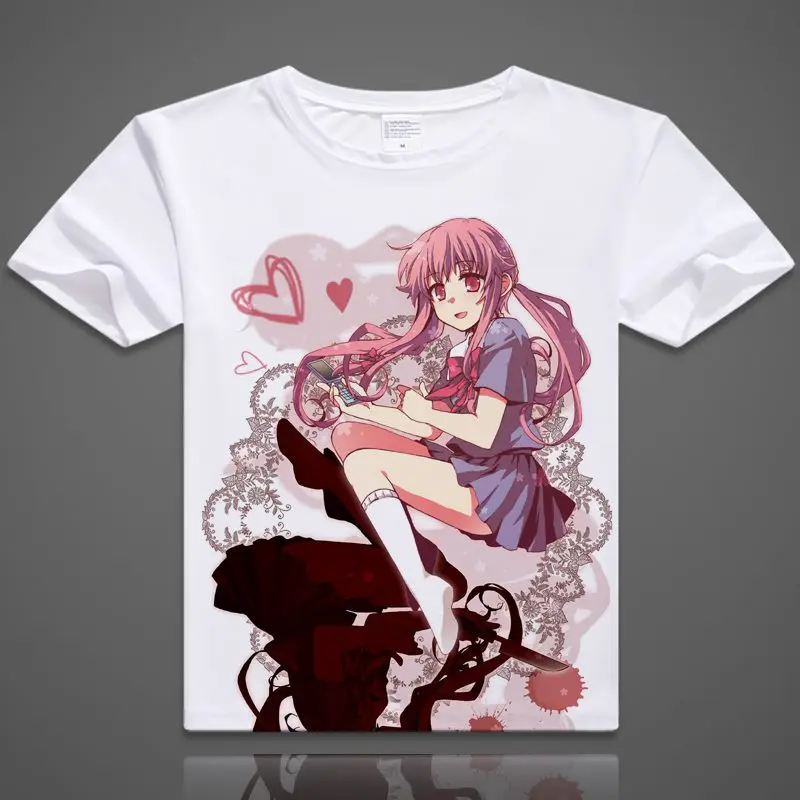 Футболки Mirai Nikki Gasai футболки Юно с рисунком аниме коротким рукавом Amano Yukiteru