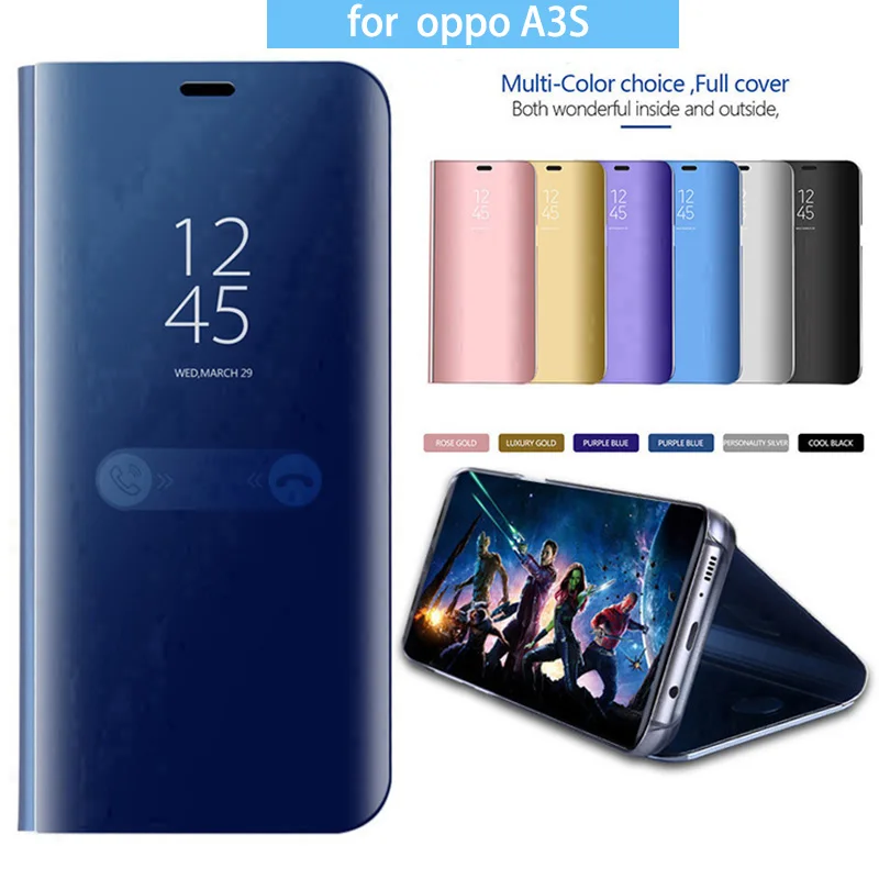 Роскошный умный зеркальный кожаный чехол-книжка с подставкой для OPPO A3S |