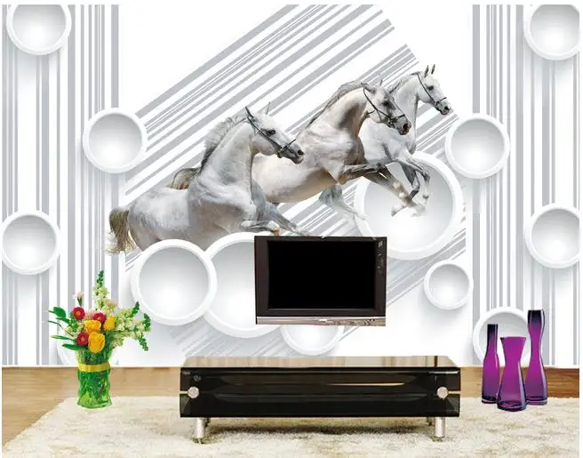 Фото Настенные 3D обои на заказ красивые нетканые с рисунком лошади 3 d настенные