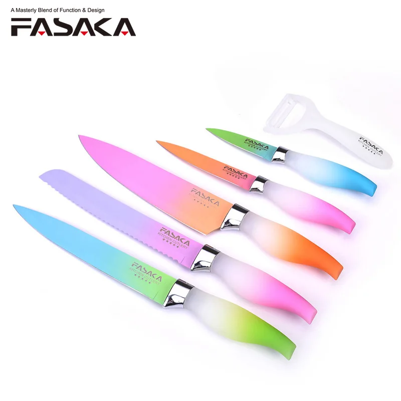 FASAKA Нержавеющая сталь Кухня Ножи комплекты 6 шт. 8 ''повар хлеб резьба 5'' Utility