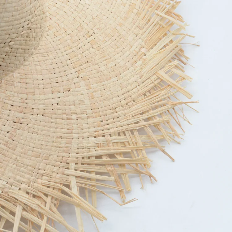 Muchique Панама летняя шляпа от солнца для женщин необработанный край Raffia Соломенная
