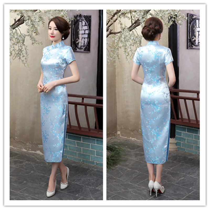 17 цветов китайские традиционные костюмы Женское облегающее платье Cheongsam Tang костюм Дракон и Феникс раскол платье сексуальное кимоно