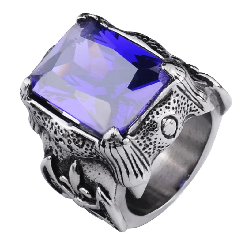 Purple CZ EdgLifU мужское кольцо золото/серебро+ черный Винтажное кольцо с когтями для женщин готическое кольцо из нержавеющей стали панк Байкер мужской подарок - Цвет основного камня: Purple CZ