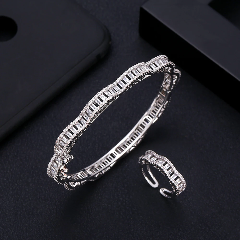 Jankelly роскошные наборы колец и браслетов с цветами модные серебряные Ювелирные из