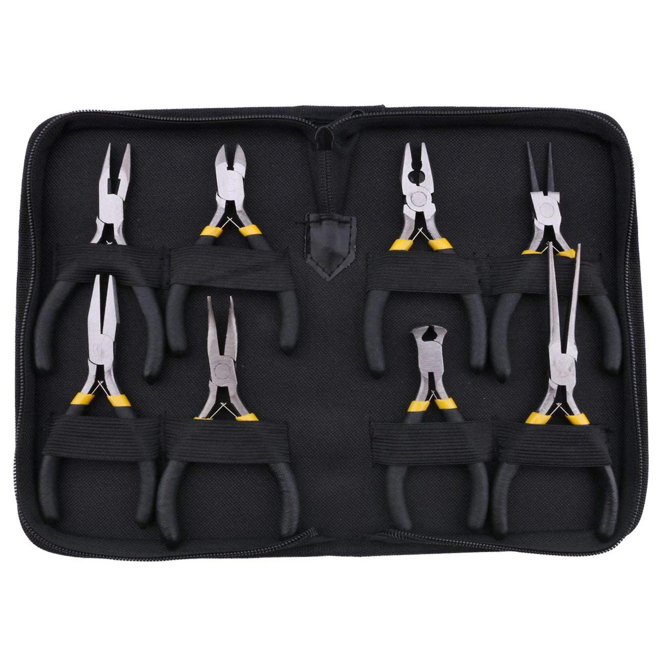 

8PCs Mini Pliers Set, Long Nose with Teeth, Flat Jaw, Round Curve Needle Diagonal Nose Wire End Cutting Cutter Linesman Plier wi
